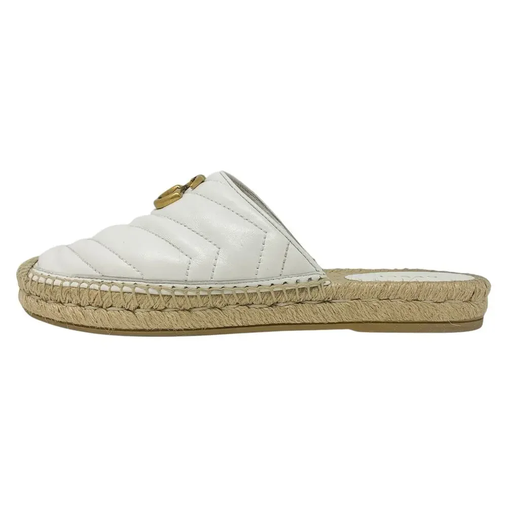 Gucci GG Marmont White Quilted Leather Espadrille Mules EU 37